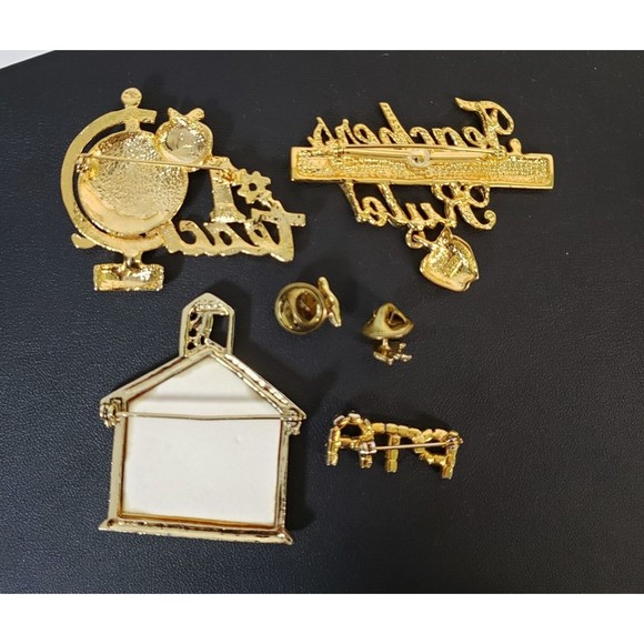 Lot of 6 Vintage Teacher School Brooches Pins Gold Tone PTA - Picture 4 of 5